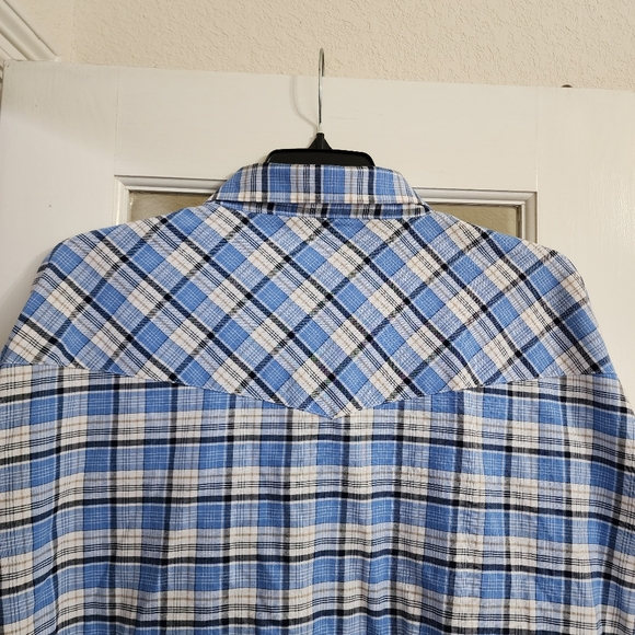 Ely Cattleman Blue Plaid Western Pearl Snap Wrinkle Resistant Shirt Men’s Big 4X - Picture 7 of 13